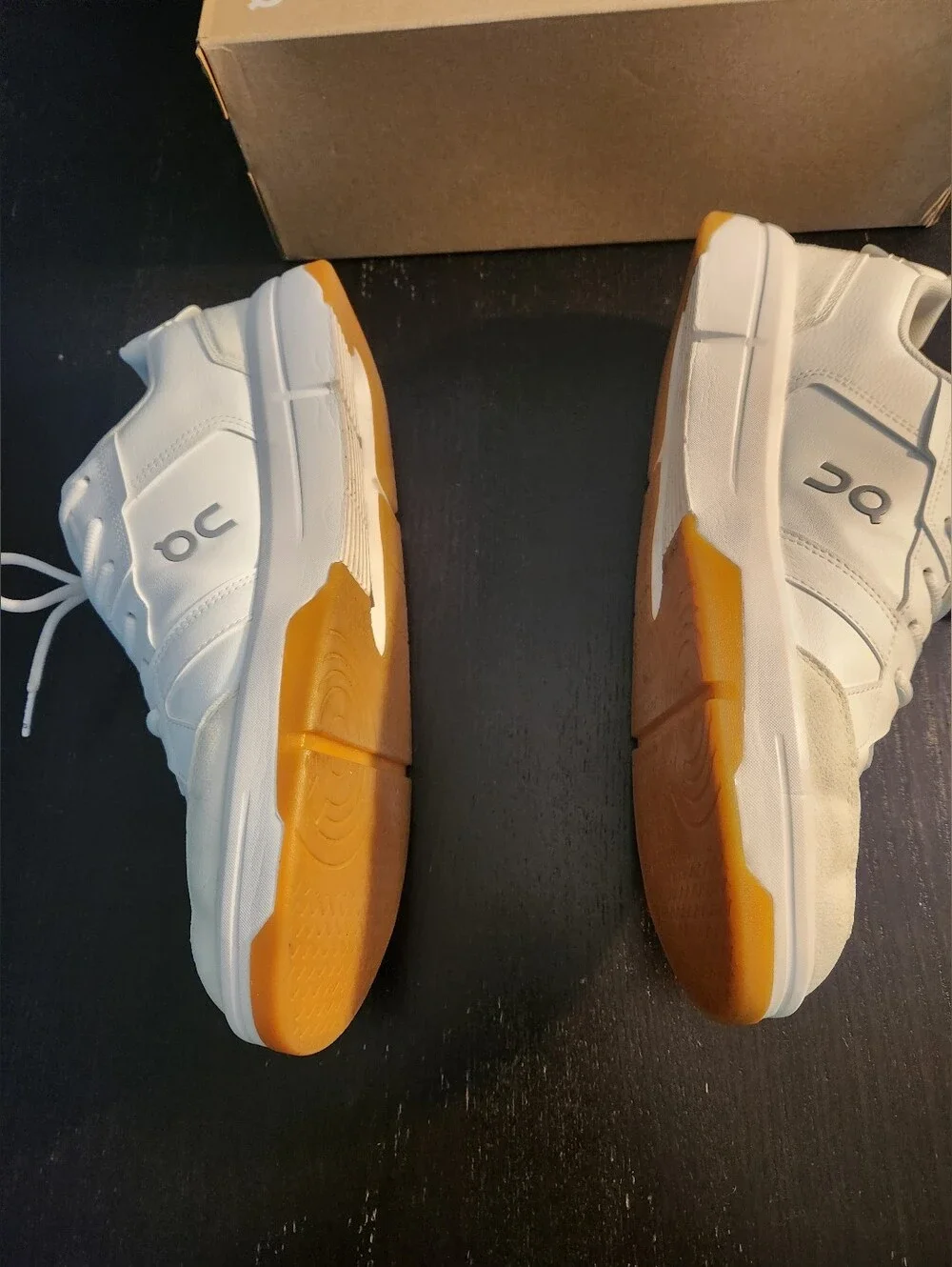 On Running Roger Clubhouse White Low-Top Sneakers with Gum Outsole. QC. Run Big